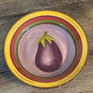 Clay Art Terra Toscana Hand Painted Colorful Eggplant Design Bowl Plate 9.5x2